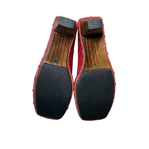 John Fluvog Faiths Certitude Red Ladies Leather Boots Size 9 Platform Wood Heel - Picture 10 of 16